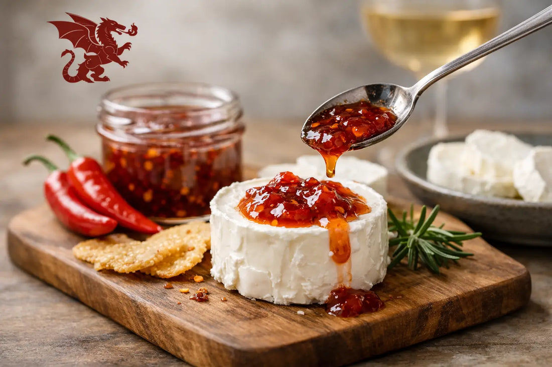 Chili Konfitüre zu Ziegenkäse servieren