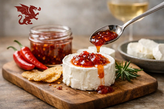 Chili Konfitüre zu Ziegenkäse servieren